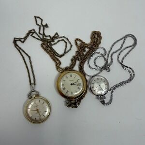 Vintage Sheffield Vantage Pocket Watch Necklace Lot Gold Tone Silver Tone